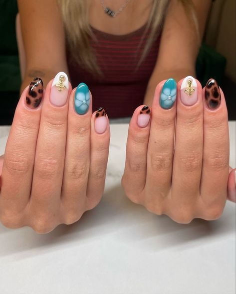 Beginning Of School Nails, First Day Nails, Different Pattern Nails, Senior Pictures Nails, Utah Nails Designs, Cool Almond Nails, Different Nail Designs On Each Nail, Zach Bryan Nails, Multi Design Nails