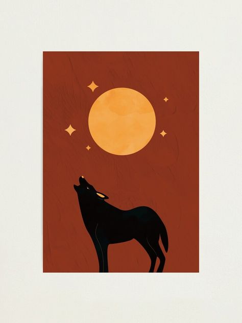 "Moon Print, Wolf, Wall Art, Boho, Minimalist" Photographic Print by whatshotoday | Redbubble Wolves Art, Cream Beige Color, Wolf Art Print, Wolf Wall Art, Wolf Print, Wolf Painting, Boho Minimalist, Wall Art Boho, Moon Print