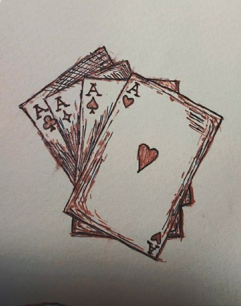 Hand Of Cards Drawing, Playing Card Sketch, Deck Of Card Drawing, Deck Of Cards Drawing, Cards Drawing, Alice In Wonderland Drawings, Ace Card, Card Tattoo, Card Drawing