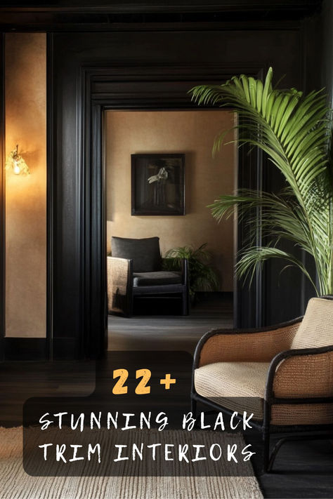 Elevate Your Space With 22 Stunning Black Trim Interior Ideas 🖤✨! Discover How Black Trim Can Add A Touch Of Sophistication And Style To Any Room. From Bold Contrasts To Subtle Accents, I’ve Got Inspirations That Will Transform Your Home. Click To Explore More! 🏡🎨
#BlackTrim #InteriorDesign #HomeInspiration #ElegantInteriors #StylishDecor #DesignIdeas #HomeStyling Dark Walls Black Trim, Dark Painted Baseboards And Trim, Painting Trim Black Before And After, Beige Walls Black Trim, Trim Interior Ideas, Black Wood Blinds, Contrasting Trim Interior, Dark Academia House Interior, Black Baseboards And Trim