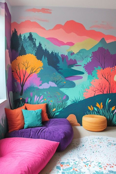 Add Personality with DIY Wall Mural Projects 🎨✨ Transform your walls with creative DIY murals. From abstract designs to nature-inspired scenes, add a unique touch to any room with your artistic flair. 🌿🛠️ #DIYWallMurals #HomeDecor #CreativeProjects #InteriorArt Diy Murals, Diy Wall Mural, Wall Murals Painted Diy, Hallway Paint, Wall Murals Diy, Diy Mural, Selfie Wall, Kids Room Murals, Flower Mural