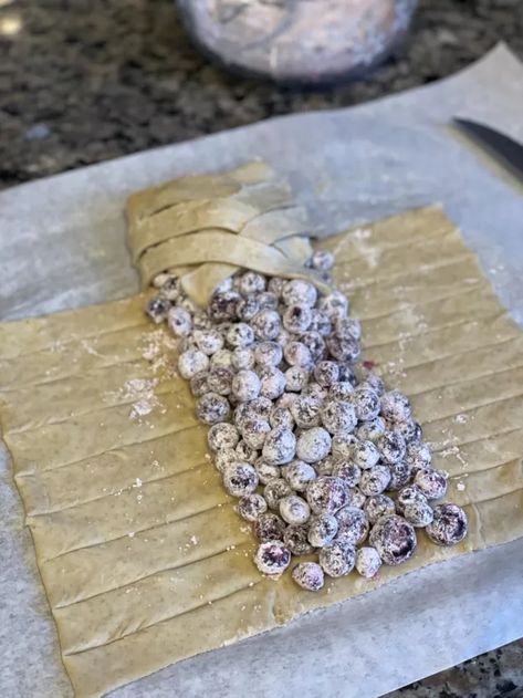 Who doesn’t love a fresh warm strudel coming out of the oven?! I know I do! You will find this to be one of the easiest, fastest and most decadent desserts you have ever created! I used blueberries 🫐 and they are bursting with berry flavor and deliciousness! This recipe is not too sweet, I only add 1tsp. sugar! Ready?! Let’s do this! Look at those beautiful blueberries all covered in sugar and clear jel (or cornstarch)…like a snowy berry wonderland! 🫐 ❄️ There are 3 sections to the… Blueberry Strudel, Blueberry Pastry, Cinnamon Roll Monkey Bread, Strudel Recipes, Puff Pastry Crust, Puff Pastry Dough, Baking Desserts, Vanilla Bean Ice Cream, Blueberry Recipes