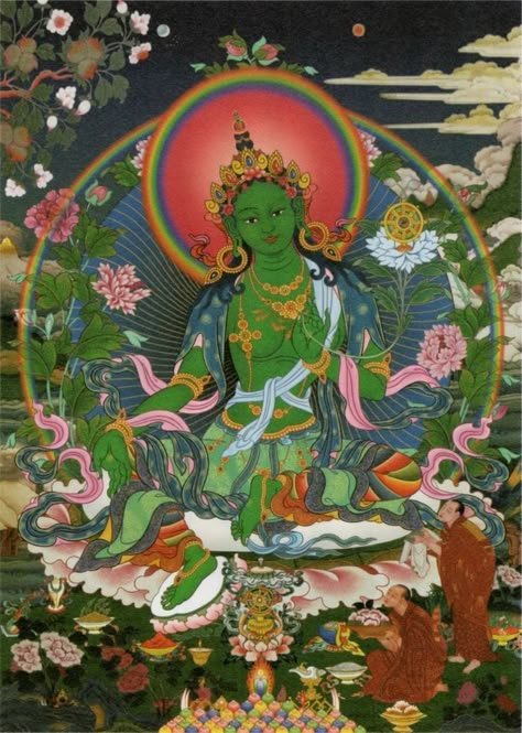 Green Tara Maa Wallpaper, Toshio Saeki, Tara Maa, Green Tara Mantra, Tibetan Thanka, Buddhism Wallpaper, Tara Goddess, Art Is Dead, Tantra Art