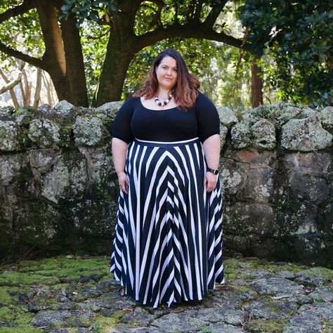 Beetlejuice Beetlejuice Beetlejuice! Plus size blogger Meagan Kerr wears Sonsee Bodysuit and Joolz Fashion Striped Maxi Circle Skirt Circle Maxi Skirt, Plus Size Outfits Casual, Fashion Outfits Plus Size, Beetlejuice Beetlejuice, Big Girl Fashion, Plus Size Beauty, Plus Size Maxi, Moda Plus, Striped Maxi