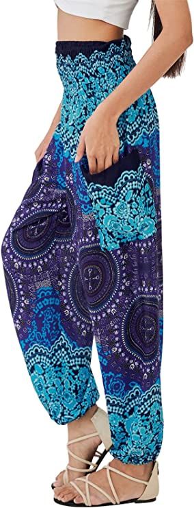 Loose Yoga Harem Joggers - Casual Bohemian Hippie Palazzo Lounge Comfy Elephant Pajama Herum Pants, Thrifty Clothes, Womens Flowy Pants, Womens Yoga Pants, Upcycle Design, Tropical Pants, Pajama Lounge, Womens Yoga, Lounge Pants Womens