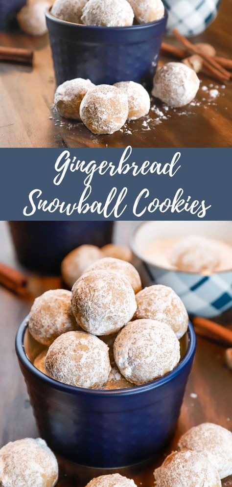 Eggnog Snowball Cookies, Spiced Gingerbread Cookies, Ginger Snowball Cookies, Cozy Gingerbread Cupcakes, Ginger Baking Recipes, Yule Cookies Recipes, Holiday Spice Cookies, Cinnamon Spice Cookies, Desserts With Molasses