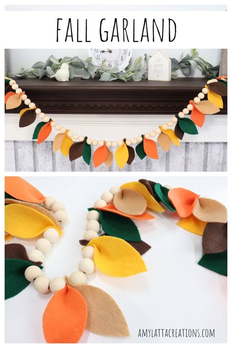 Fall Garland - Amy Latta Creations Fall Garland Diy Kids, Felt Fall Garland, Autumn Felt Garland Diy, Diy Felt Fall Leaf Garland, Autumn Felt Garland, Fall Garland Diy, Diy Fall Garland, Thanksgiving Cards Printable, Thanksgiving Garland