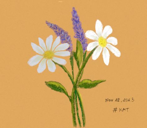 Daisy and Lavender Draw by myself #kat Daisy Drawings, Lavender And Daisy, Lavender And Daisies, Daisy Drawing, Flowers Drawing, Yellow Daisies, Flower Art Painting, Hippie Art, Purple Lilac