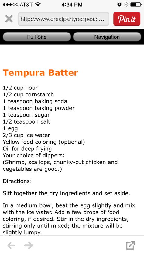 Tempura batter More What To Fry In A Deep Fryer, Tempora Batter Recipe, Tempura Batter For Fish, How To Make Tempura Batter, Diy Tempura Batter, Deep Fried Fish Batter Recipes, Fondue Batter Recipes, Japanese Tempura Batter, Batter Recipe Deep Fry