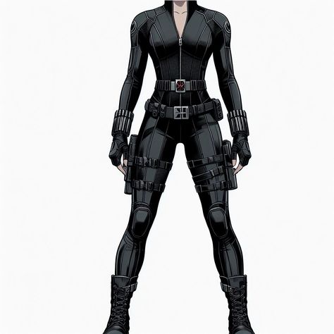 Black Widow Suit Concept Art, Natasha Romanoff Suit, Black Superhero Suit, Female Superhero Suit, Gangrel Female, Black Widow Suit, Agent Uniform, Black Widow Outfit, Superhero Poses