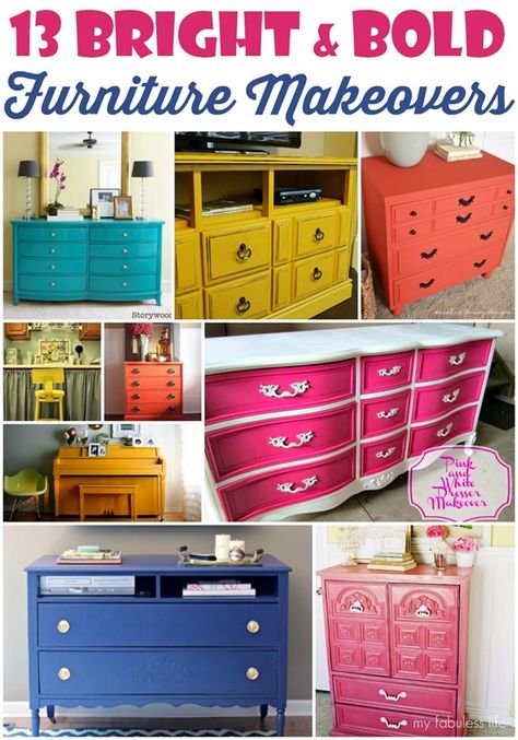 Love all of these BOLD pieces of furniture! Makes such a statement! | Domestic Superhero for Just a Girl and Her Blog Bold Furniture, Bohemian Painting, Furniture Colors, Colors Painting, Furniture Rehab, Painting Furniture, Furniture Painting, Distressed Painting, Funky Furniture