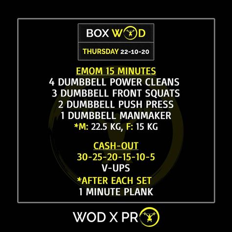 Crossfit Wod With Dumbbells, Dumbbell Complex Workout, Dumbbell Crossfit Workout, Emom Wod, Emom Crossfit, Apartment Workout, Wod Workouts, Metcon Workout, Beginner Crossfit