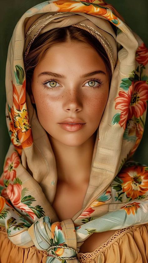 Deep Wisdom, Ukrainian Girl, Artistic Portrait, Arte Van Gogh, Ukrainian Art, Face Photography, Female Portraits, Vintage Portraits, Floral Scarf