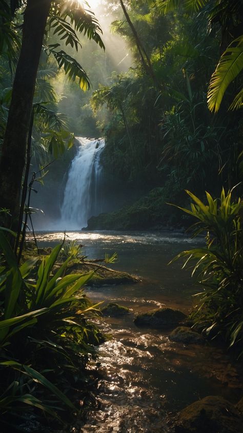 Stream In The Woods, Ads Background, Rainforest Environment, Waterfall Jungle, Waterfall Beautiful, Beautiful Views Nature, Green Jungle, Jungle Art, Nature Life