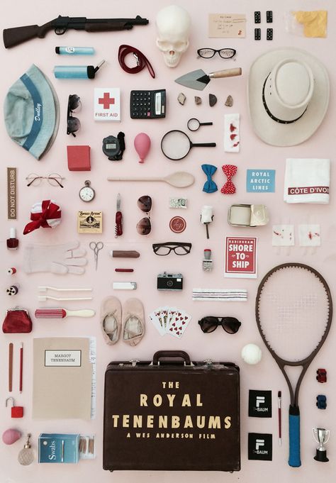 Movie Posters Featuring Stunning Flat Lay Photos of Recreated Objects From the Films Wes Anderson Aesthetic, Wes Anderson Style, Film Cult, Royal Tenenbaums, Wes Anderson Movies, Wes Anderson Films, The Royal Tenenbaums, Moonrise Kingdom, Grand Budapest