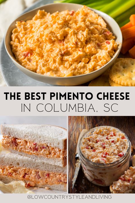 In its simplest expression, pimento cheese is a delicious spread associated with Southern cuisine, typically made of shredded cheddar or processed cheese, mayonnaise, and (sweet) pimento peppers.  #pimentocheese #bestpimentocheeseincolumbiasc #foodlover #pimentocheeselovers #lowcountrystyleandliving Smoked Pimento Cheese Recipe, Best Pimento Cheese Recipe Homemade, Palmetto Pimento Cheese Copycat Recipe, Pimento Cheese Recipe With Velveeta, Pioneer Woman Pimento Cheese, Paula Deen Pimento Cheese Recipe, Pimento Cheese Recipe Pioneer Woman, Masters Pimento Cheese Recipe, Pimento Cheese Spread Recipe