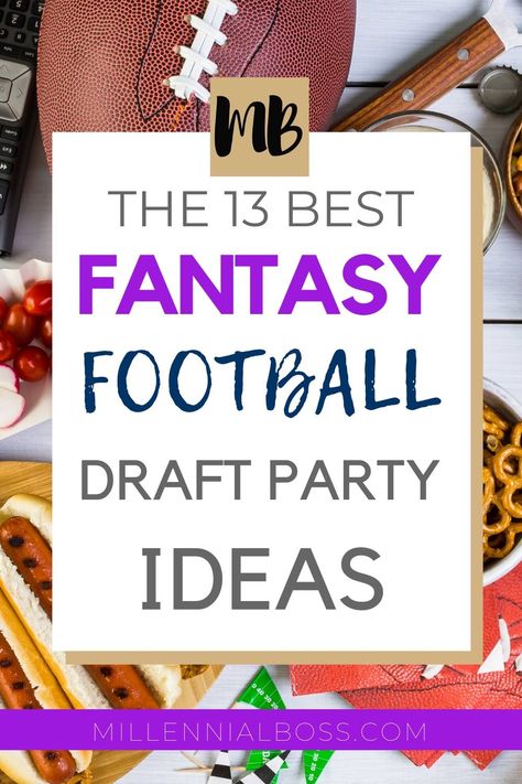 Throw an amazing fantasy football draft party with these 13 ideas #fantasyfootball Football Draft Party Ideas, Fantasy Football Party Ideas, Fantasy Football Party Food, Fantasy Football Draft Party Games, Fantasy Draft Party Ideas, Fantasy Football Draft Party Food Ideas Easy, Nfl Draft Party Ideas, Football Draft Party Food, Fantasy Football Draft Party Food