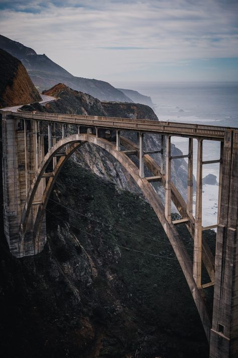 Bixby Creek Bridge - Manmade Beauty on the Pacific Coast - The Break of Dawns Bixby Creek Bridge, Bixby Bridge, Creek Bridge, Mcway Falls, Surfing Pictures, Monterey California, Architecture Ideas, Pacific Crest Trail, California Travel Road Trips