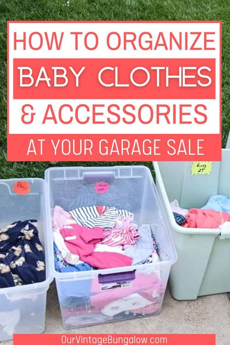 Garage Sale Clothes Display, Garage Sale Ideas Display, Garage Sale Pricing Guide, Garage Sale Clothes, Yard Sale Clothes, Yard Sale Clothes Rack, Yard Sale Display, Organize Baby Clothes, Successful Garage Sale