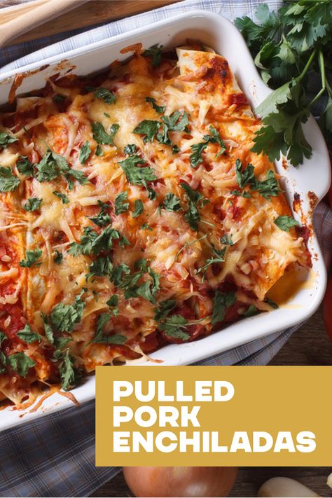 Pork Enchilada Casserole, Pork Casserole Recipes, Pulled Pork Casserole, Crockpot Pulled Pork Bbq, Pulled Pork Sauce, Pulled Pork Leftover Recipes, Pulled Pork Enchiladas, Pork Enchiladas, Easy Casserole Dishes