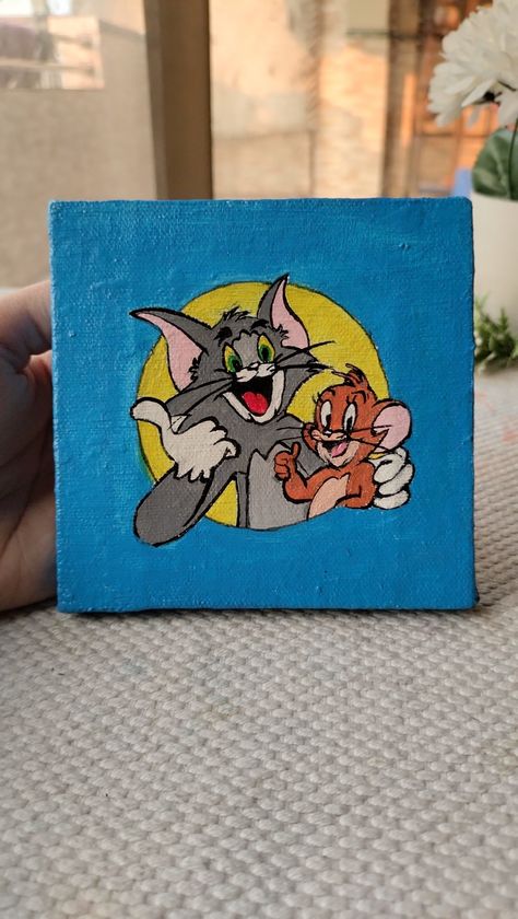 This detailed cute tom and Jerry painting is made up of acrylic paints on small canvas.Check out my YouTube channel for more drawings like thishttps://youtube.com/@iqraartdiary3670?feature=shared Tom And Jerry Painting On Canvas, Tom And Jerry Painting, Jerry Painting, Painting Mini Canvas, Bible Verse Canvas Art, Tom Y Jerry, Small Canvas Paintings, Bible Verse Canvas, Kids Mood