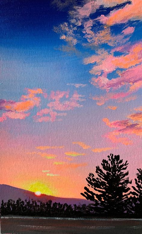 Sunset Canvas Painting, Sunset Acrylic, Sunset Painting Acrylic, Istoria Artei, Canvas Painting Ideas, Simple Canvas Paintings, Sky Painting, Small Canvas Art, Paper Painting