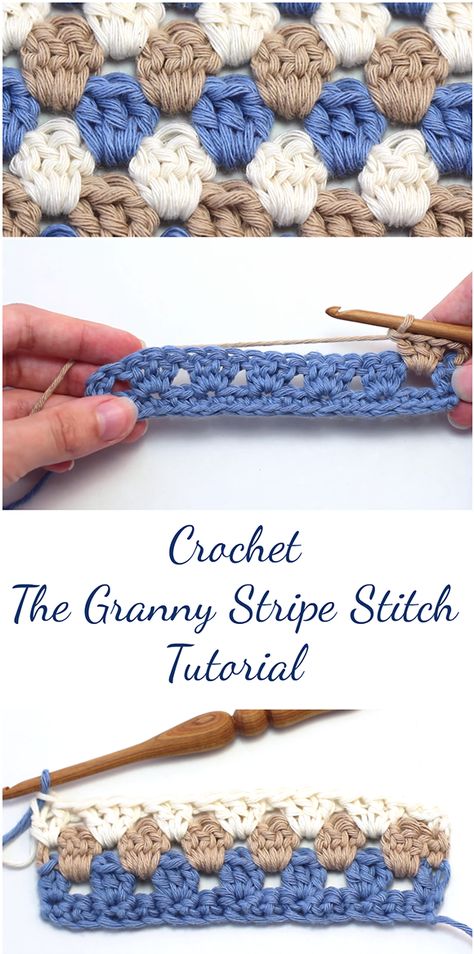 Granny Stripe Stitch, Granny Stripe Crochet, Crochet Tutorial For Beginners, Modern Haken, Granny Stripe, Granny Stitch, Crochet Stitches For Blankets, Beginner Crochet Tutorial, Crochet Geek