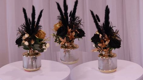 Black Rose and Gold Rose Centerpieces Mirrored Mason Jars, Bud Vases and Large Floral Arrangements - Etsy Black And Rose Gold Centerpieces, Black And Gold Flower Arrangements, Rose Gold Centerpiece, Artificial Flower Centerpieces, Anniversary Plans, Large Floral Arrangements, Birthday Roses, Rose Centerpieces, Simple Centerpieces