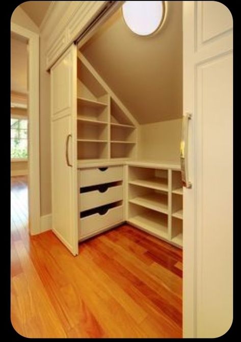 Sloped Ceiling Closet, Attic Bedroom Closets, Knee Walls, Dressing Room Design Luxury, Small Closet Space, Attic Closet, Diy Living Room Furniture, Closet Bed, No Closet Solutions