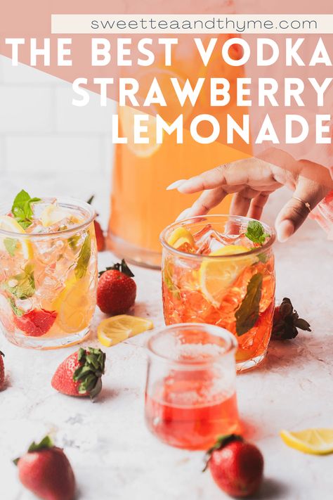 Nothing says summertime like vodka strawberry lemonade cocktails! These refreshing drinks are perfect for dining al fresco, and are sure to please everyone at your next party. They are easy to make, and can be tailored to fit your taste preferences. So grab a pitcher of vodka strawberry lemonade and enjoy the warm weather! Strawberry Vodka Lemonade, Strawberry Lemonade Cocktail, Fruity Summer Drinks, Lemonade Cocktails, Vodka Mixed Drinks, Easy Summer Cocktail Recipes, Homemade Strawberry Lemonade, Strawberry Simple Syrup, Summer Drinks Alcohol