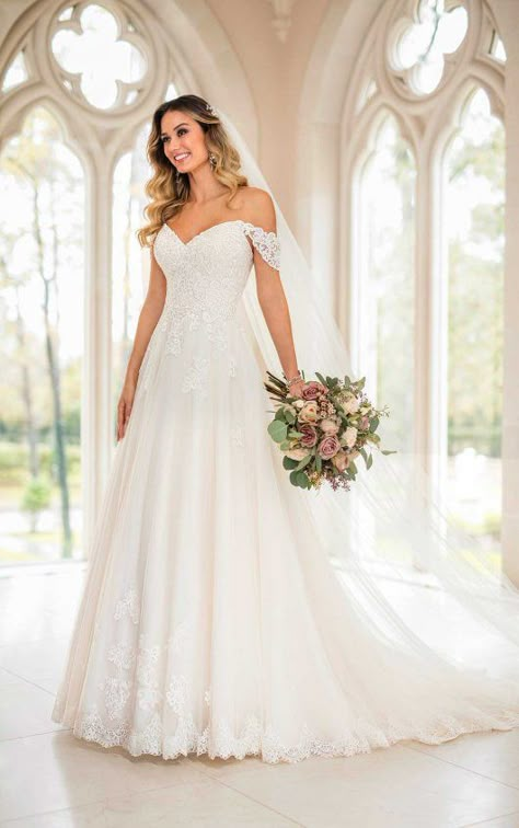 Dreamy A-Line Wedding Dress | Stella York Wedding Gowns Wedding Dress Lace Bodice, A Line Wedding Dress Lace, Gold Sequin Bridesmaid Dress, Wedding Gown A Line, Stella York Wedding Dress, Dreamy Wedding Dress, Sequin Bridesmaid, Sequin Bridesmaid Dresses, Organza Wedding