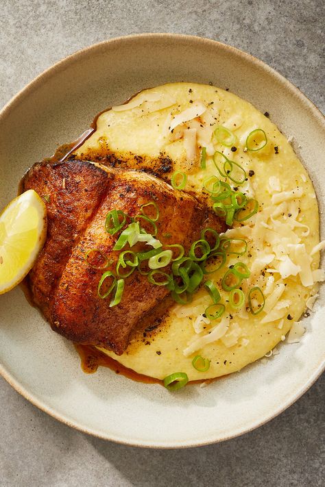 Blackened Fish With Quick Grits Recipe - NYT Cooking Rani Waterman, Vegetarian Gumbo, Quick Grits, Blackened Fish, How To Cook Grits, Blacken Fish, Main Recipes, Citrus Fish, Cheesy Grits