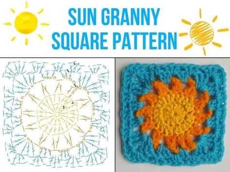 Sun Granny Square, Crochet Granny Square Pattern, Crochet Sun, Granny Square Crochet Patterns Free, Granny Square Pattern, Mode Crochet, Crochet Design Pattern, Fun Crochet, Crochet Granny Square