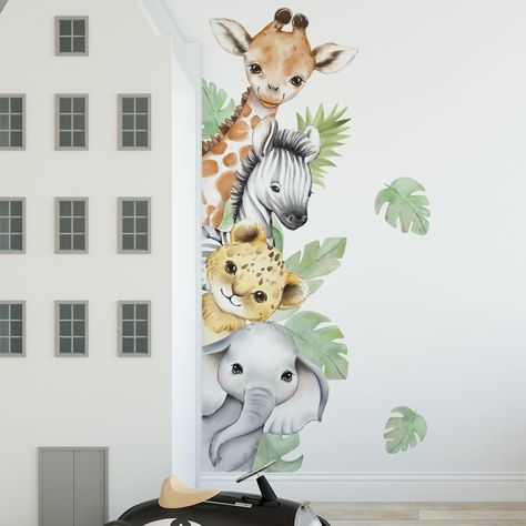 44.88 x 11.75 Inch Watercolor Jungle Animal Wall Decals Forest Animal Wall Sticker Elephant Lion Monkey Wall Decals for Kids Baby Nursery Playroom Bedroom Classroom Kindergarten Wall Decor Animal Wall Stickers, Nursery Classroom, Dinosaur Nursery Decor, Jungle Mural, Monkey Wall, Playroom Nursery, Animal Wall Decals, Jungle Nursery, Dinosaur Nursery