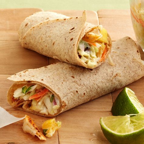 Fish Taco Wraps Wrap Sauce Recipe, Fish Wraps, Taco Wraps, Easy Fish Tacos, Fish Wrap, Fish Taco, Chicken Fajita, Coleslaw Mix, Kraft Recipes