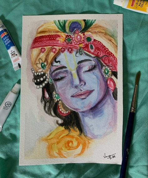 Krishna Watercolor, Diwali Painting, Krishna Drawing, Boho Art Drawings, Beautiful Art Paintings, Art Drawings Sketches Pencil, Shri Krishna, Krishna Radha Painting, Art Painting Gallery