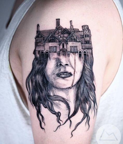 Haunting Of The Hill House, Haunting Of Hill House Tattoo, Hill House Tattoo, The Haunting Of Hill House, House Tattoo, Haunting Of Hill House, Spooky Tattoos, Horror Tattoo, The Haunting