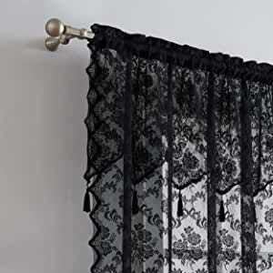 Sheer Black Curtains, Black Lace Curtains, Curtains With Attached Valance, Black Sheer Curtains, Lace Shower Curtains, Girls Bedroom Curtains, Lace Valances, Goth Things, Lace Window