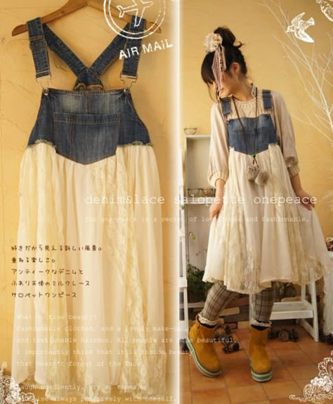 foxwix:  “(via upscaled overalls | Style: Country Style, Mori Girl, & Natural Kei | …)  ” Diy Sy, Overalls Fashion, Girls Overalls, Jeans Overall, Diy Vetement, Repurposed Clothing, Altered Couture, Denim Crafts, Upcycled Fashion