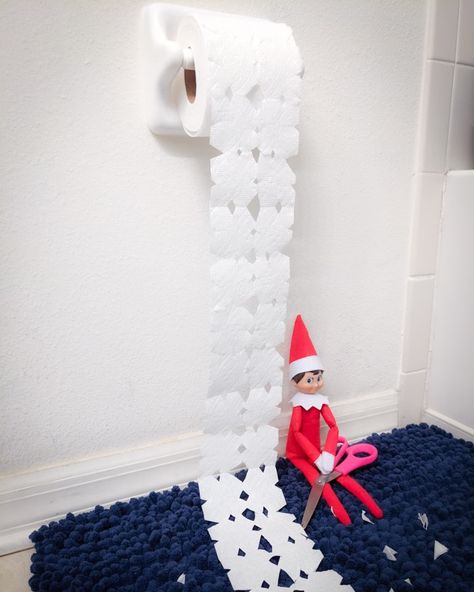 Elf On The Shelf Paper Snowflakes, Elf Toilet Paper Snowflake, Elf On The Shelf Toilet Paper, Toilet Paper Snowflakes, Elf On The Shelf Idea, Elf Ideas Easy, Elf On Shelf, Snowflake Cutouts, Elf Kit