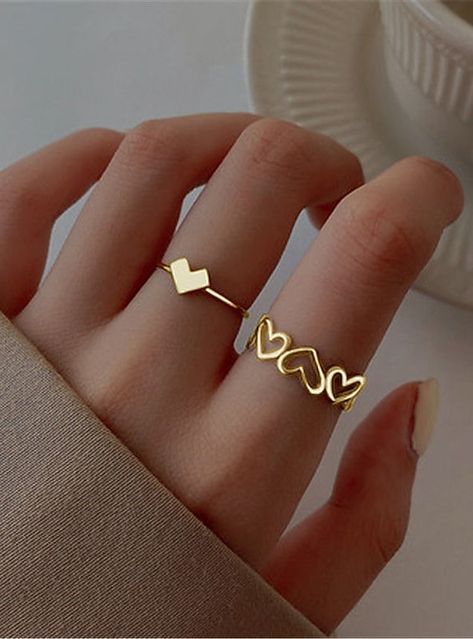 Heart Shaped Wedding Rings, Index Finger Rings, Adidas Design, Ring Man, Hollow Heart, Heart Shaped Rings, Trendy Ring, Girls Jewelry, Gold Fashion