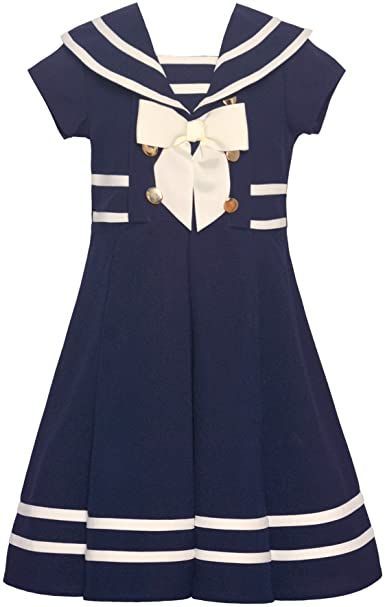 Bonnie Jean Girl's Sailor Collar Gold Button Nautical Dress (7, Navy) Girls Printed Dress, Jeans Girl, Nautical Dress, Girls Casual Dresses, Bonnie Jean, Sailor Dress, Sailor Collar, Swim Tankini, Fleece Sweater