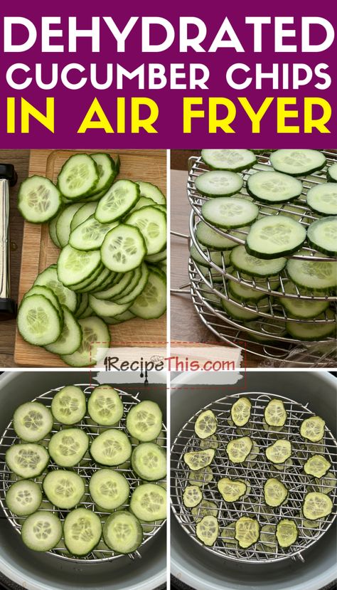 Recipe This | Air Fryer Dehydrated Cucumber Chips Air Fryer Cucumber, Chips In The Air Fryer, Fried Cucumbers, Air Fryer Chips, Deep Fryer Recipes, Cucumber Chips, Vinegar Cucumbers, Healthy Chips, Easy To Make Snacks