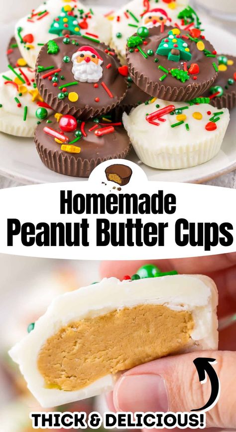 An easy homemade peanut butter cups recipe for those with a sweet tooth who love the classic combo of peanut butter and chocolate. Reeces Peanut Butter Cup Ideas, Recees Peanut Butter Cup Recipes, Resses Peanut Butter Cups Homemade, Recipes Using Reese’s Peanut Butter Cups, Recees Peanut Butter Cup, Homemade Reese’s Peanut Butter Cups, Reese’s Peanut Butter Cups, Peanut Butter Cups Recipe, Homemade Peanut Butter Cups