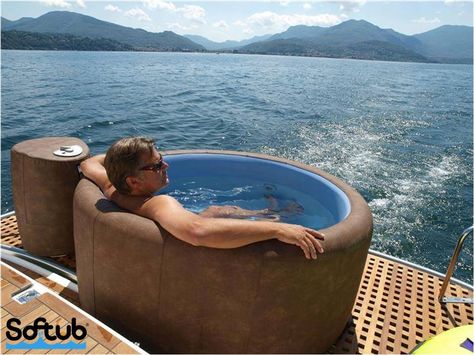 On a boat! #softub #hottub #boat Soft Tub Hot Tub, Whirlpool Deck, Soft Tub, Small Hot Tub, Mahone Bay, Underwater Led Lights, Portable Hot Tub, Patio Pool, Inflatable Hot Tubs