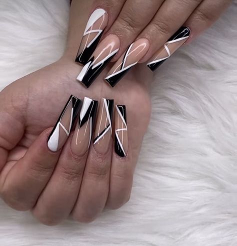 Black And White Line Nail Designs, Black And White Acrylic Nails Designs, Black Acrylic Nail Designs, Line Nail Designs, Blessed Wednesday, Black Acrylic Nails, White Acrylic Nails, Lines On Nails, Cute Acrylic Nail Designs