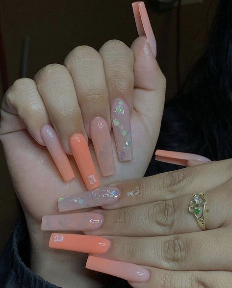 Nails Acrylic Extra Long, Nails Acrylic Extra, Nail Ideas Pastel, Peach Acrylic Nails, Extra Long Nails, Nail Art Designs Short, Peach Colored Nails, Gemini Wallpaper, Short Nails Ideas