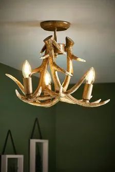 Stair Landing Decor, Antler Lighting, Celing Light, Woodland Home Decor, Antler Lights, Antlers Decor, Log Cabin Interior, Scottish Homes, Ceiling Light Fittings