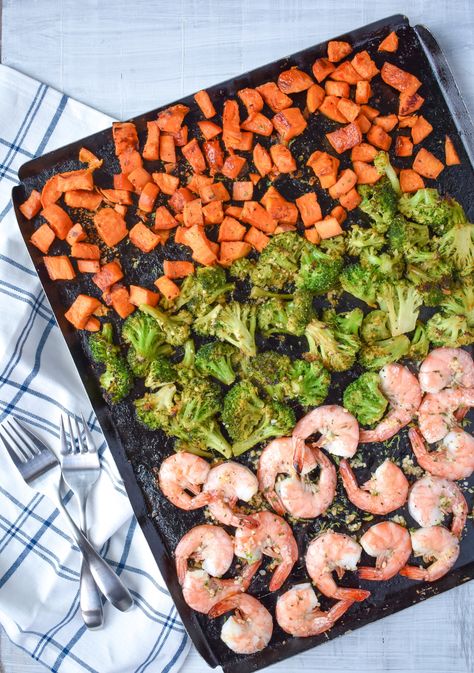 Sheet Pan Honey Garlic Shrimp - Stephanie Lee Nutrition Shrimp With Broccoli, Honey Lime Shrimp, Stephanie Lee, Shrimp Broccoli, Honey Garlic Shrimp, Clean Eating Grocery List, Shrimp And Broccoli, Recipe Sheets, Dinners To Make