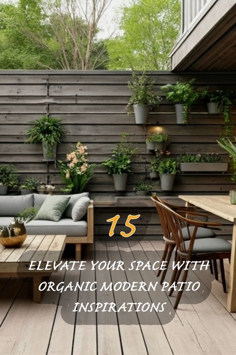 Discover my top 15 organic modern patio inspirations that transform any outdoor space into a serene retreat. From lush greenery to chic furniture, these ideas will inspire you to create a cozy and inviting atmosphere perfect for relaxation and entertaining. Let's bring nature into our homes! Backyard Modern Patio Designs, Organic Modern Outdoor Furniture, Modern Patio Ideas, Modern Outdoor Living Space, Modern Patio Design, Rustic Patio, Patio Design Ideas, Patio Inspiration, Vintage Lanterns